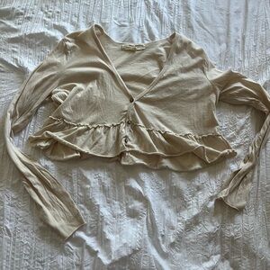 Cropped Cream Ruffle Button-Up Women's Top